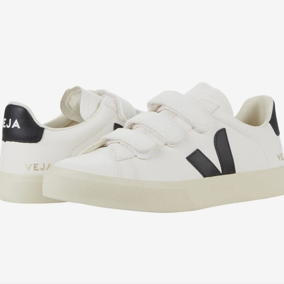 Veja Recife Logo Men’s 10/EU 42 White Black Velcro Leather Sneakers - Picture 2 of 13